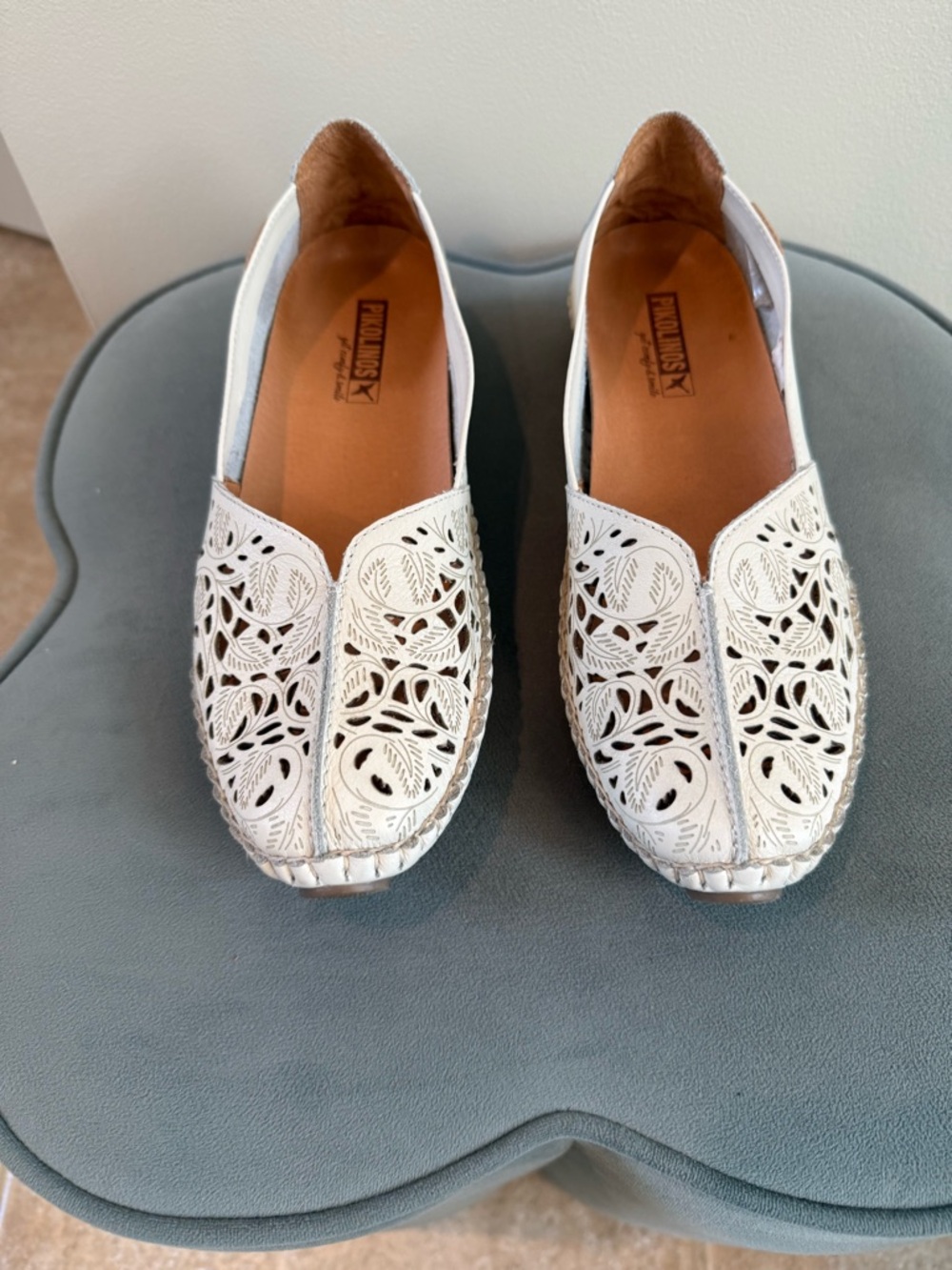 PIKOLINOS White Laser-Cut Slip-On Loafers